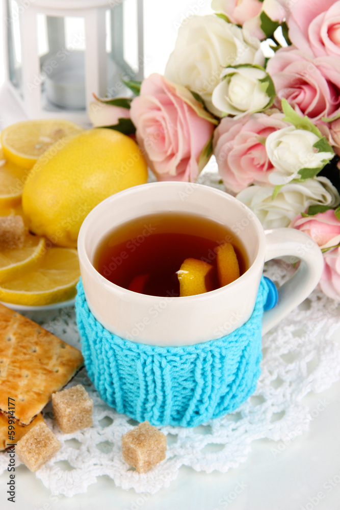 Cup of tea with lemon close up Cup of tea with lemon close up