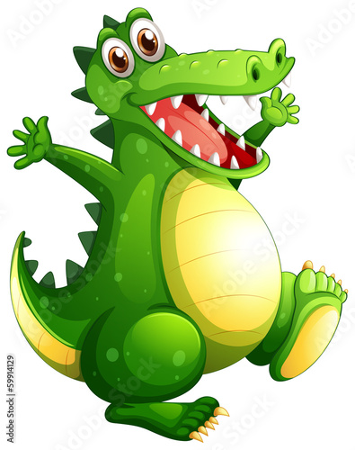 A playful green crocodile