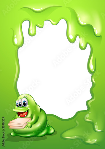 A border design with a busy monster carrying a pile of papers