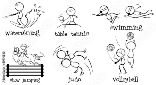 Cartoonized men engaging in different sports