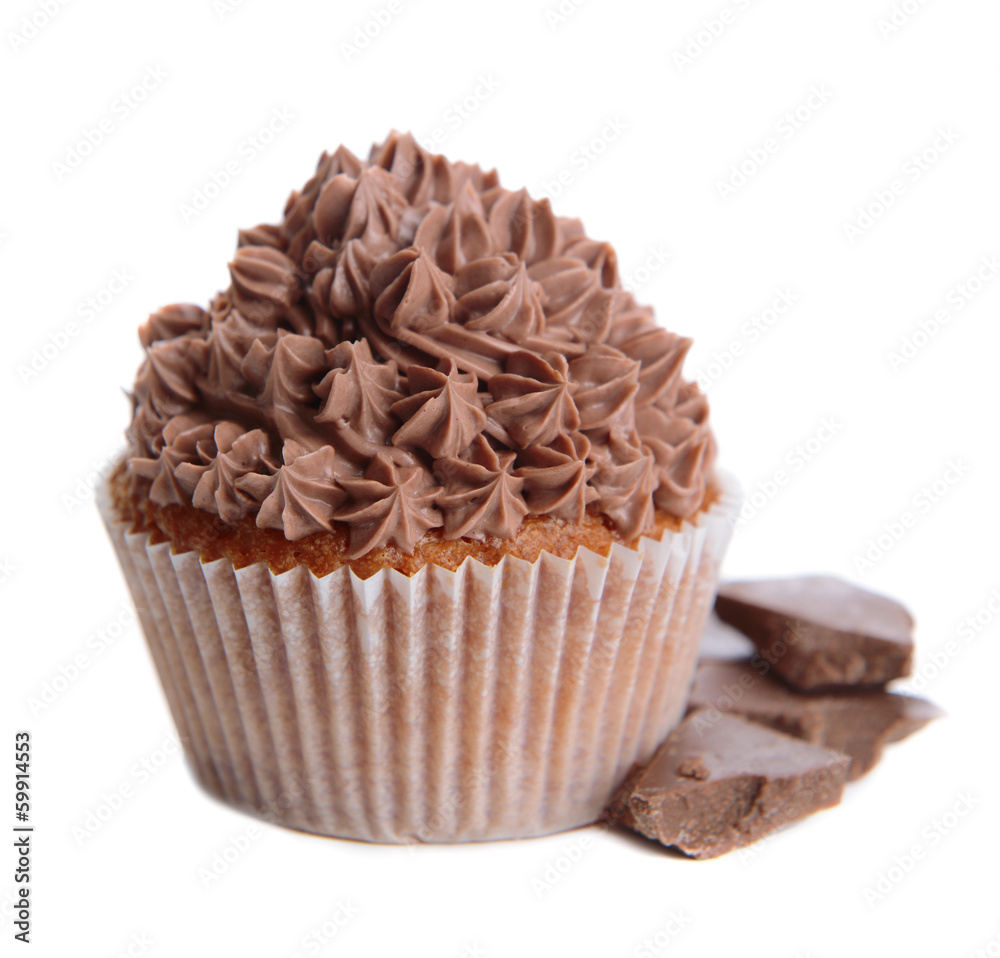 Tasty cupcake with butter cream, isolated on white Tasty cupcake with butter cream, isolated on white