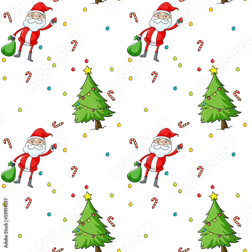 A seamless design showing Santa and the christmas trees