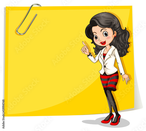A yellow empty signage with a businesswoman in front