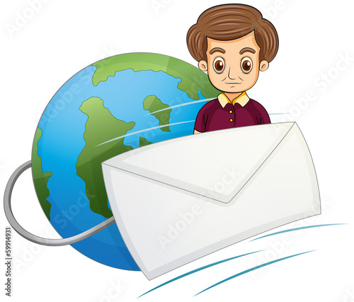 A serious gentleman in the middle of the globe and the envelope