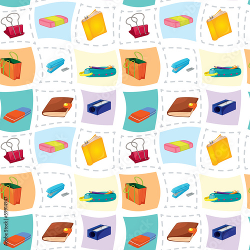 Seamless design with the different school and office supplies
