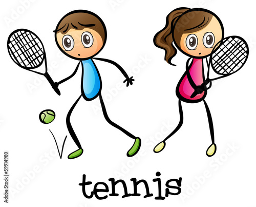 A girl and a boy playing tennis