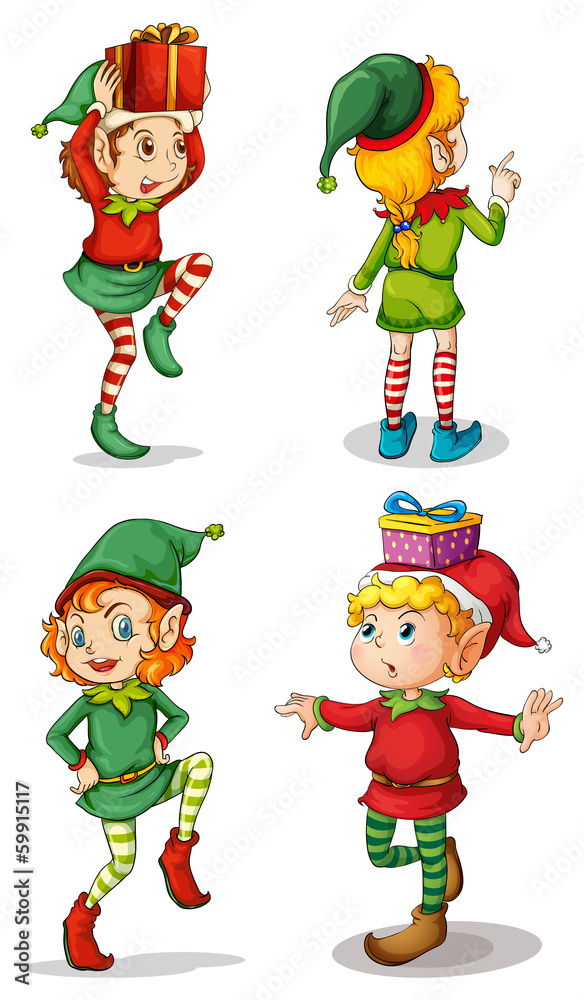 Four playful Santa elves