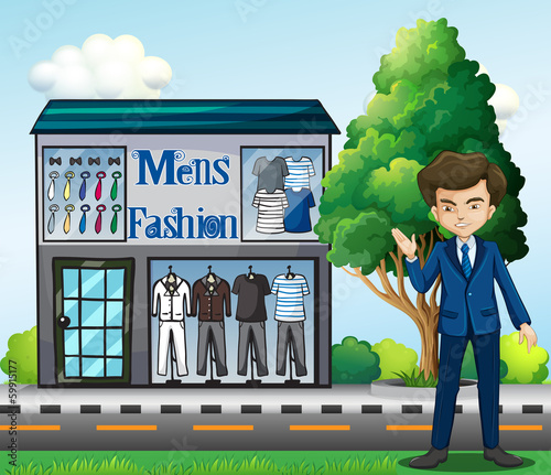 A business owner outside the men's fashion shop