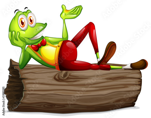 A frog lying above the trunk