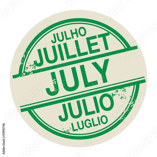 Stamp with the word July in different languages