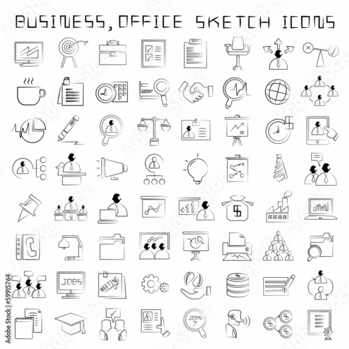 sketched human resource and business icons, drawing style