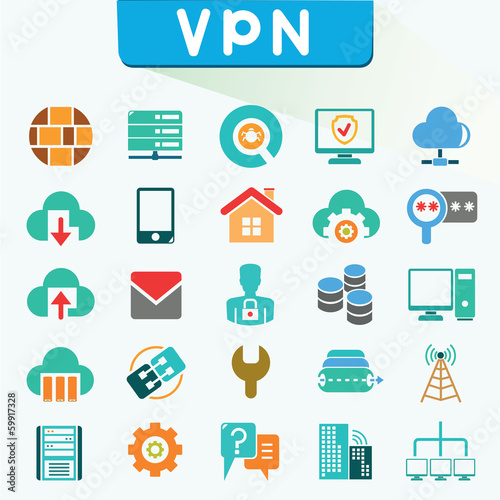 virtual private network icons, color icons, VPN, vector set