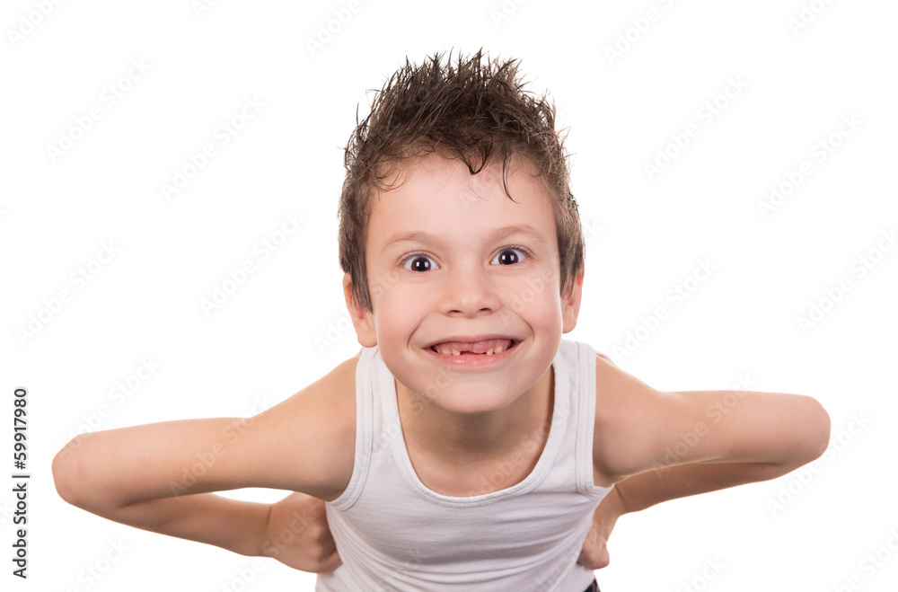 wet hair boy with emotion on white wet hair boy with emotion on white