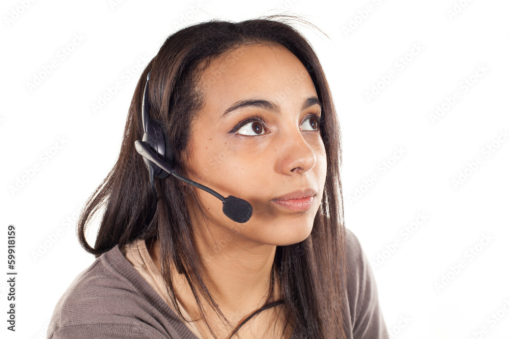 Portrait of support phone operator in headset Portrait of support phone operator in headset