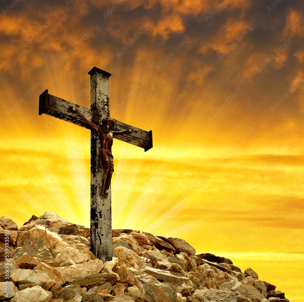 Jesus Christ on The Cross in the sunset Stock Photo | Adobe Stock