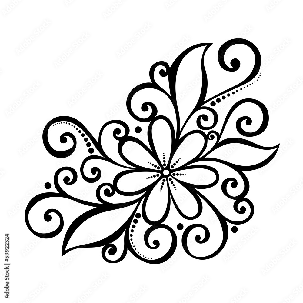 Beautiful Decorative Flower with Leaves (Vector)