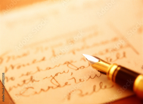 fountain pen and postcard