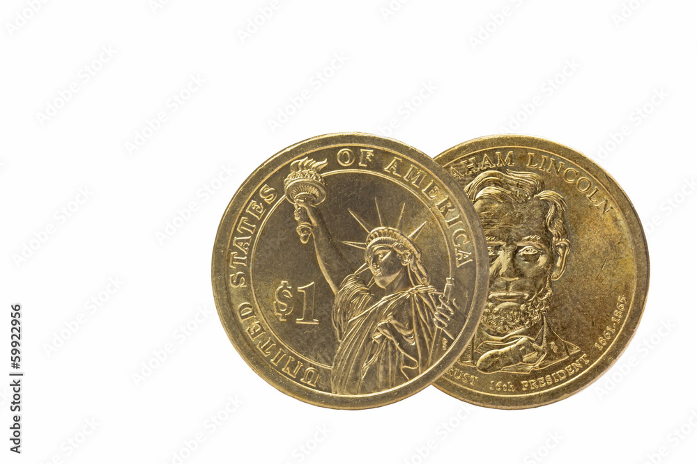 One US dollar obverse and reverse coin One US dollar obverse and reverse coin