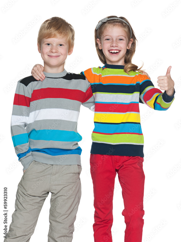 Joyful children on the white background Joyful children on the white background