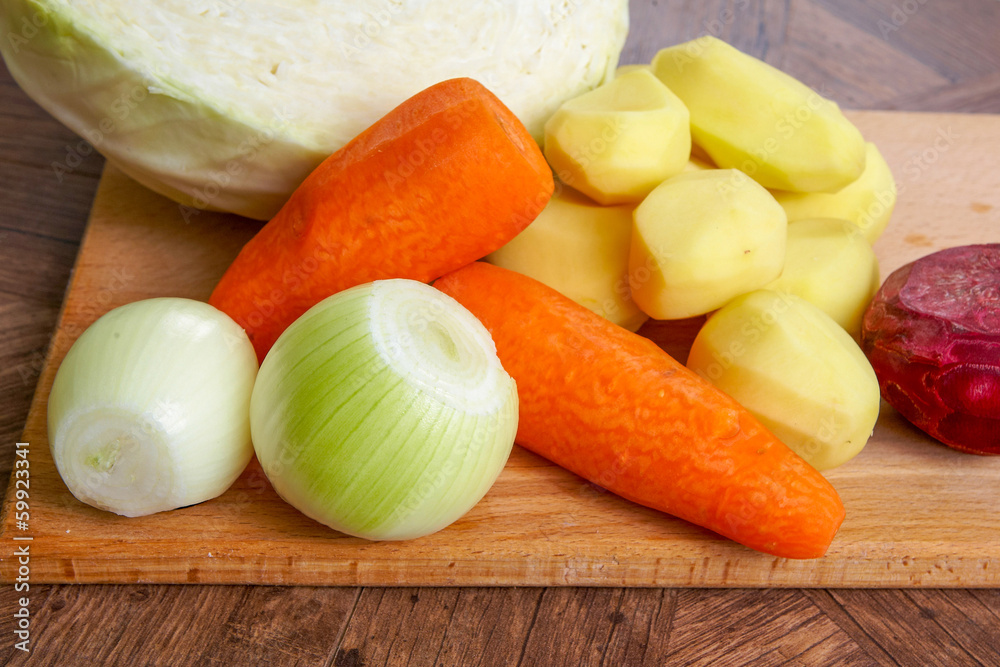 Raw peeled vegetables for soup