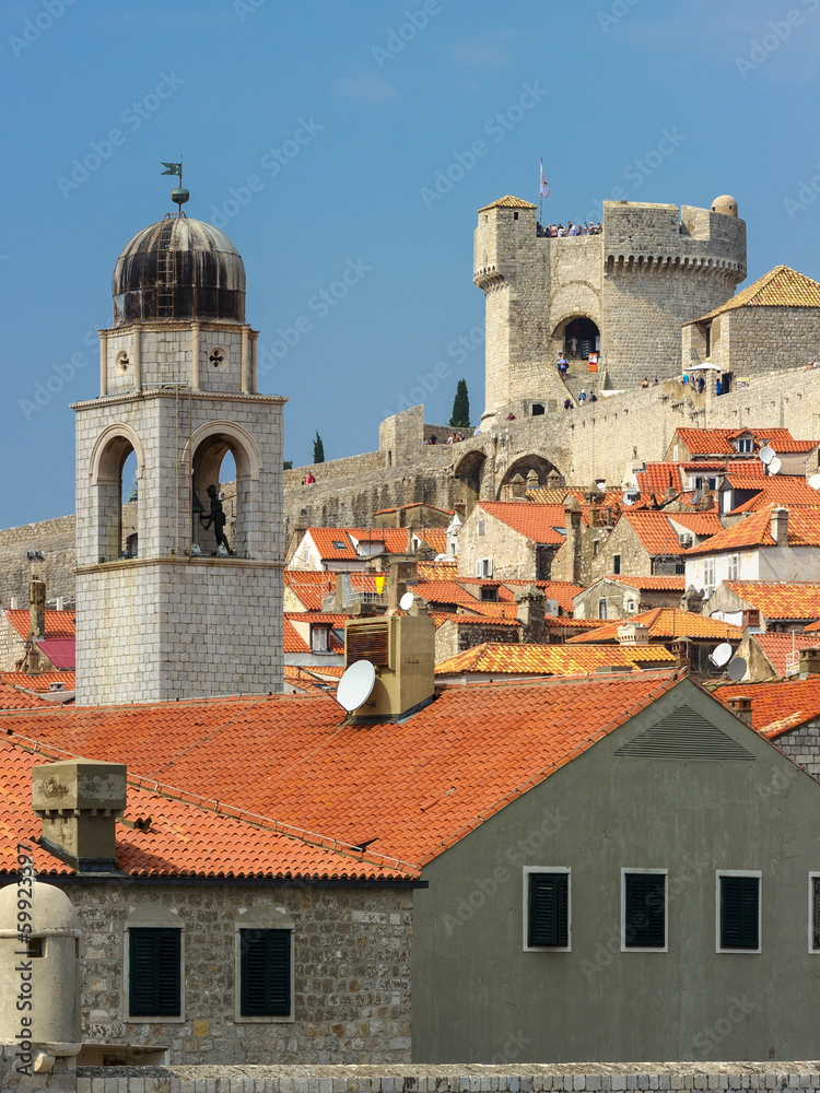tower, red tiled roofs and old fortress