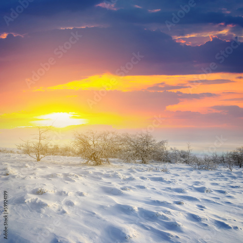 sunset over a winter plains