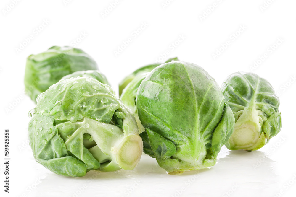 Fototapeta premium Fresh green Brussels sprouts, cabbage isolated on white