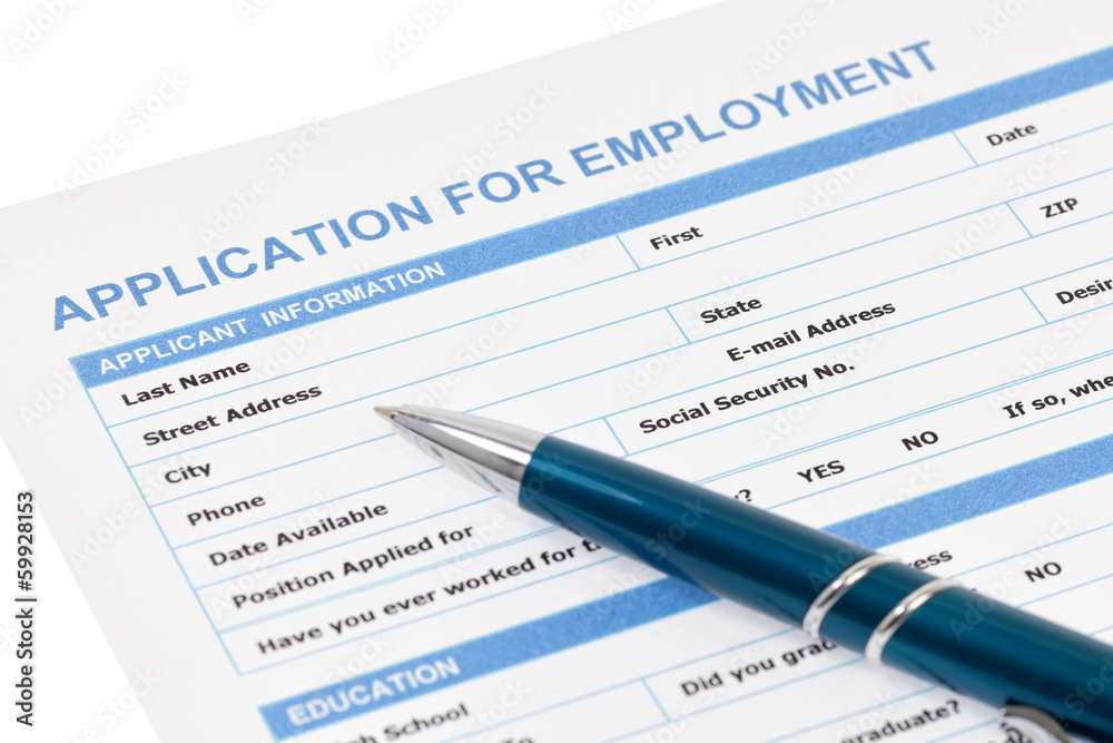 Application for employment with pen Application for employment with pen