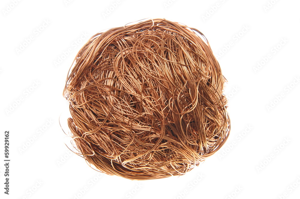 Ball of copper wire isolated on white background Ball of copper wire isolated on white background