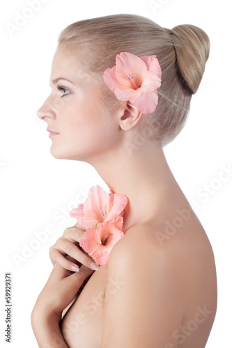 Beauty model girl portrait with flowers