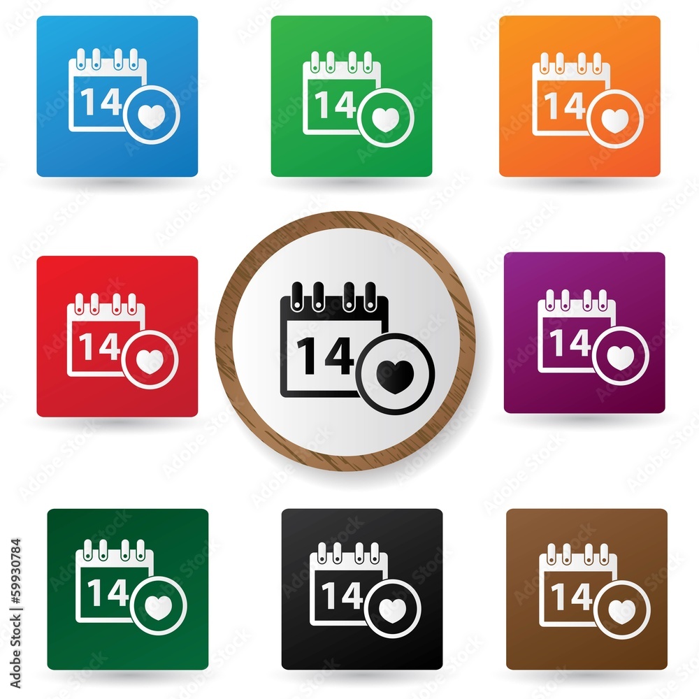 14 Valentine Calendar symbol,Colorful buttons 14 Valentine Calendar symbol,Colorful buttons