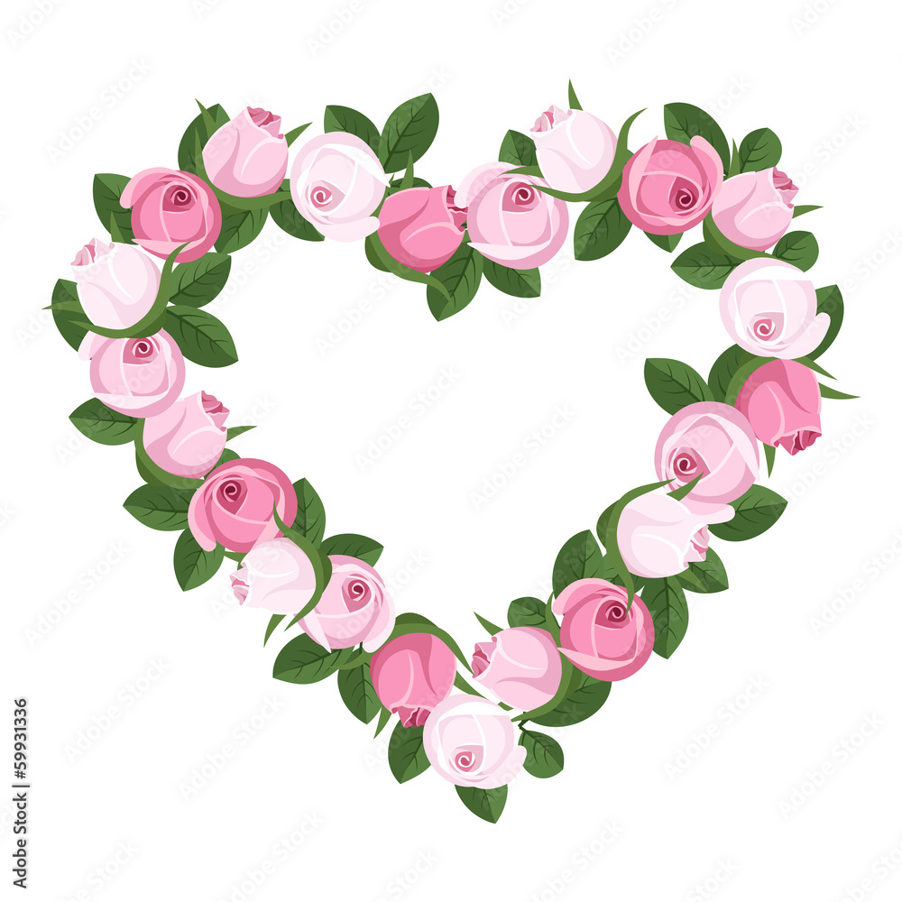 Heart of rose buds. Vector illustration.