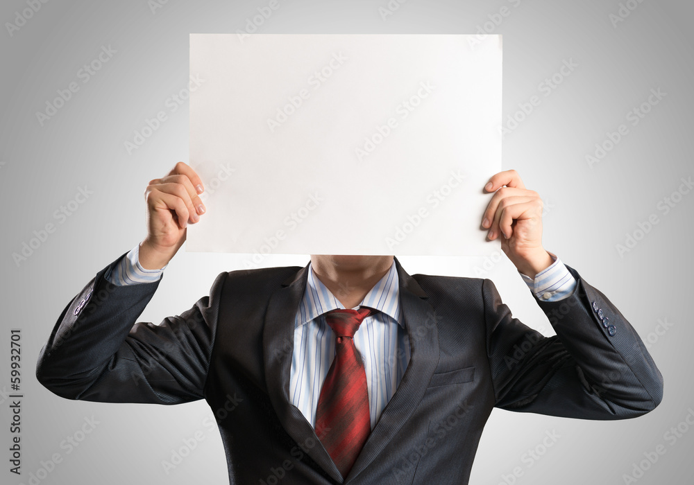 business man holding a poster business man holding a poster