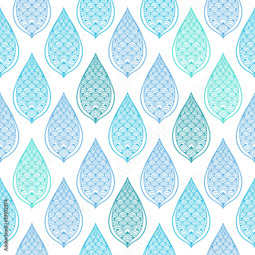 Seamless pattern with ornate falling water drops