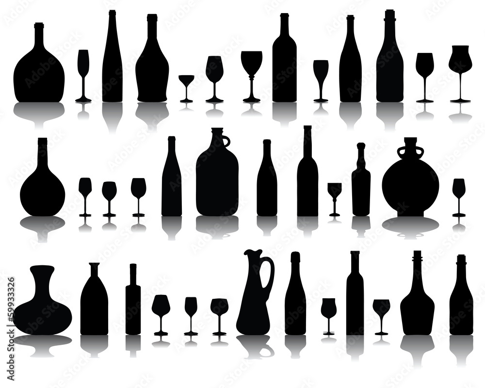 Silhouettes of wine glasses and bottles, vector Silhouettes of wine glasses and bottles, vector