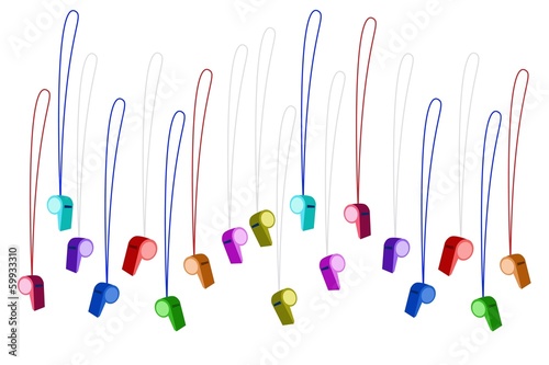 Set of Colorful Whistles on White Background