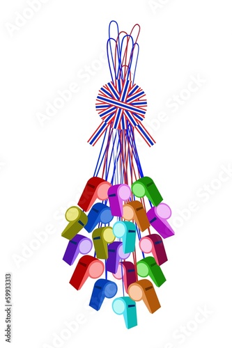 Set of Whistles Hanging on A Stripe Ribbon