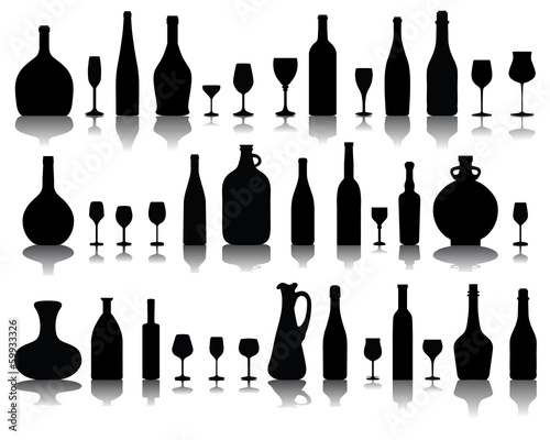 Silhouettes of wine  glasses and bottles, vector