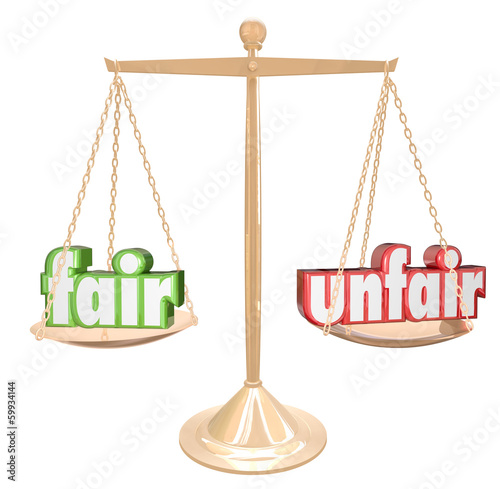 Fair Vs Unfair Words Scale Balance Justice Injustice photo