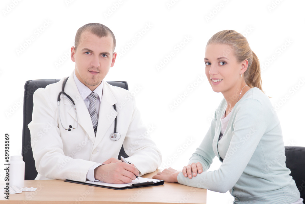young doctor and female patient isolated on white young doctor and female patient isolated on white