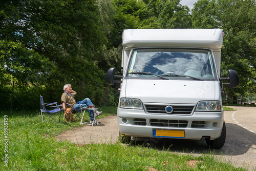 Man with mobil home
