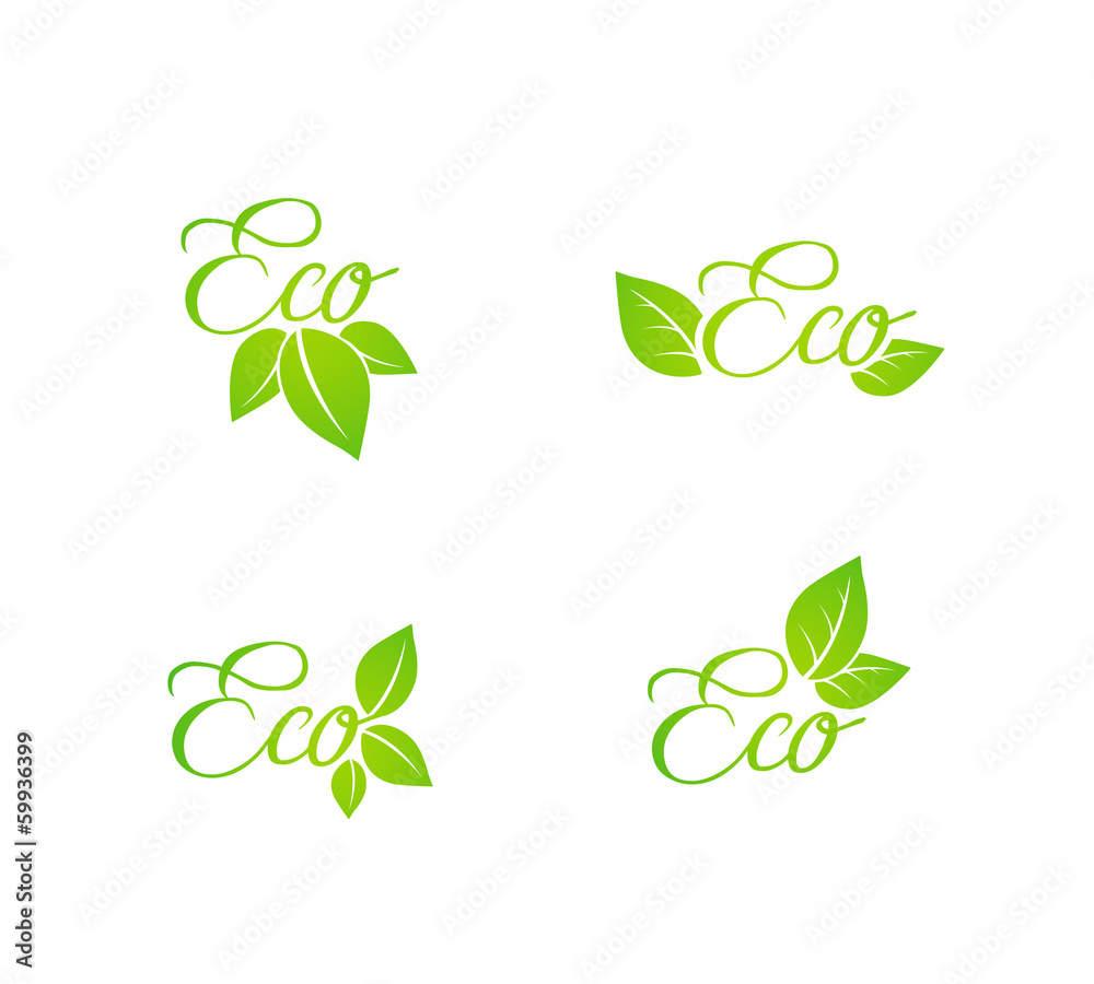 Set of green leaf eco concept icons Set of green leaf eco concept icons