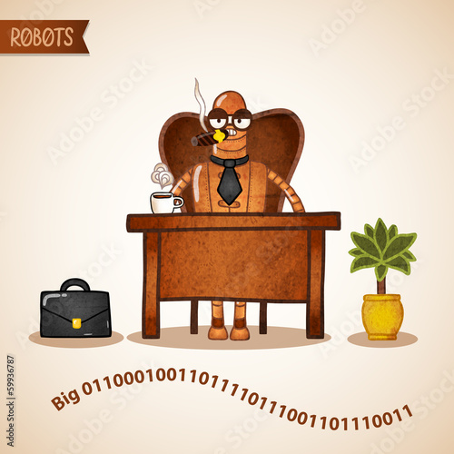 Big boss with coffee sitting at the desk