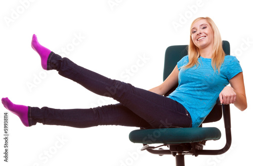 Beautiful girl relaxing on wheel chair