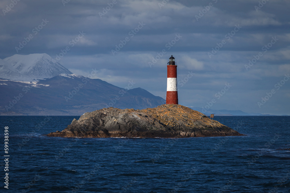 Lighthouse End of the world in the Beagle Channel, Ushuaia, Pata Lighthouse End of the world in the Beagle Channel, Ushuaia, Pata