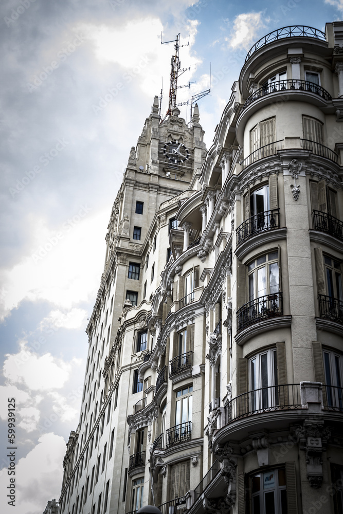 Gran Via, Image of the city of Madrid, its characteristic archit