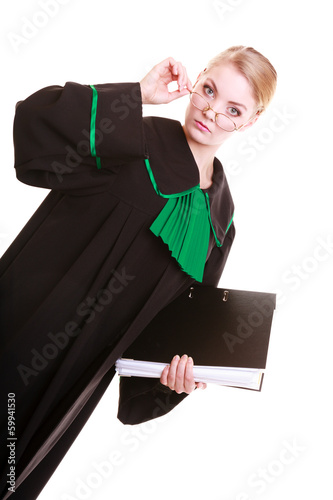female lawyer attorney wearing classic polish black green gown