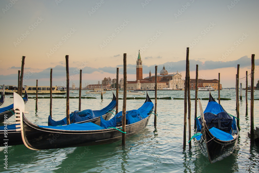 Venice with gondolas on Grand Canal against San Giorgio 