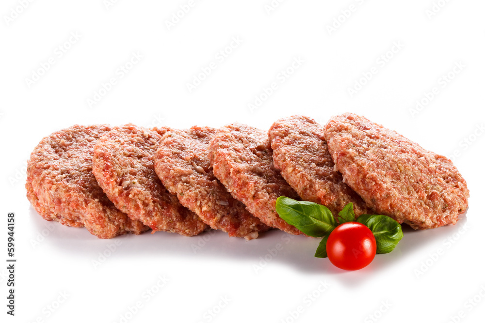 Raw minced pork chops meat on white background