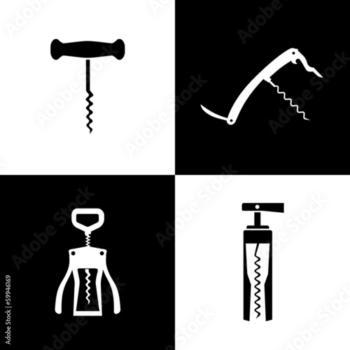 Set of black and white corkscrews